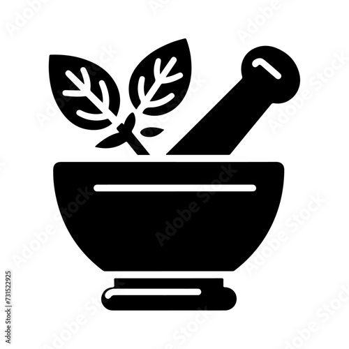 Mortar and pestle icon symbol, flat illustration, white background