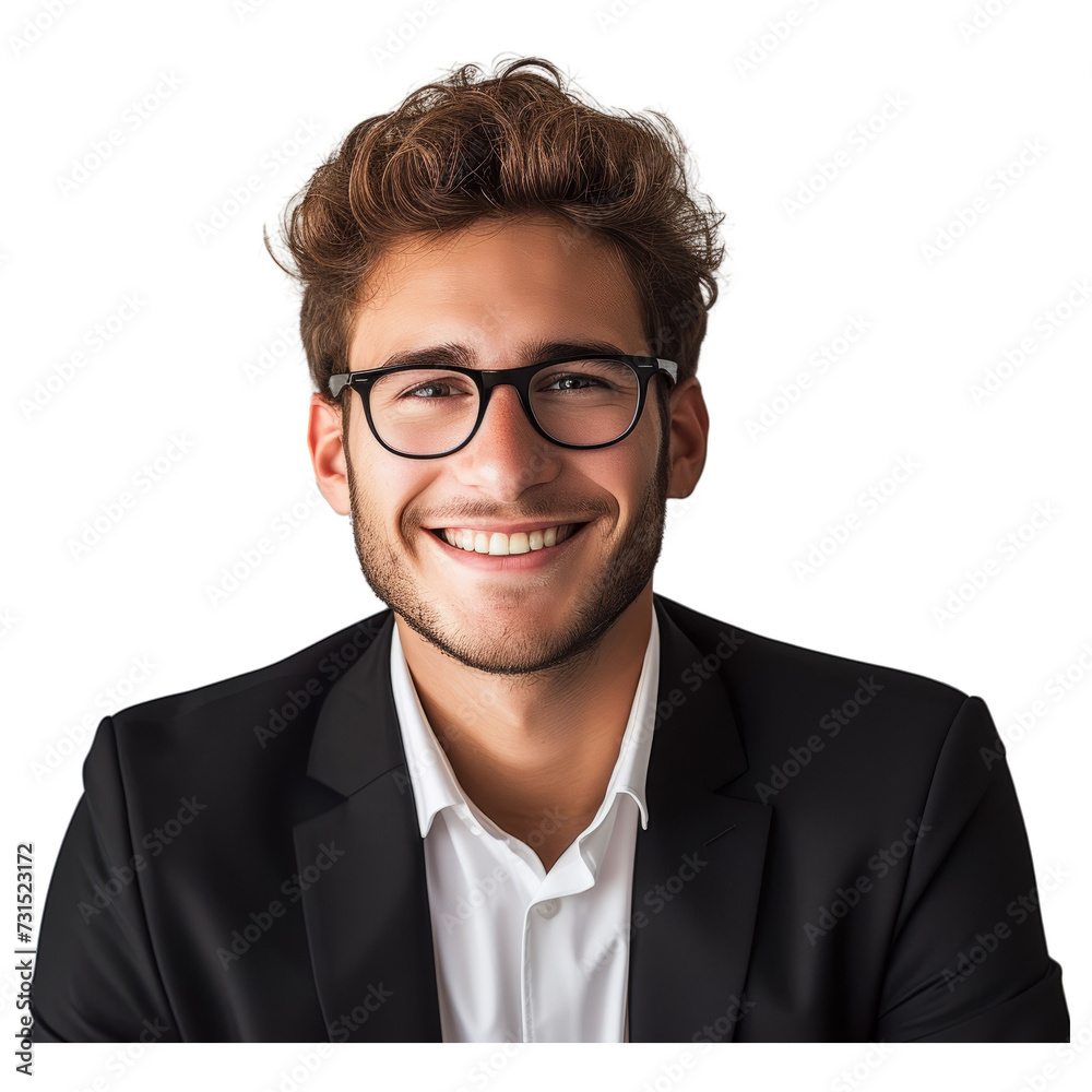 Young man in black suit with glasses