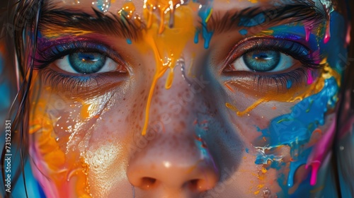 Psychedelic Dripping: Close-up Portrait of a Woman