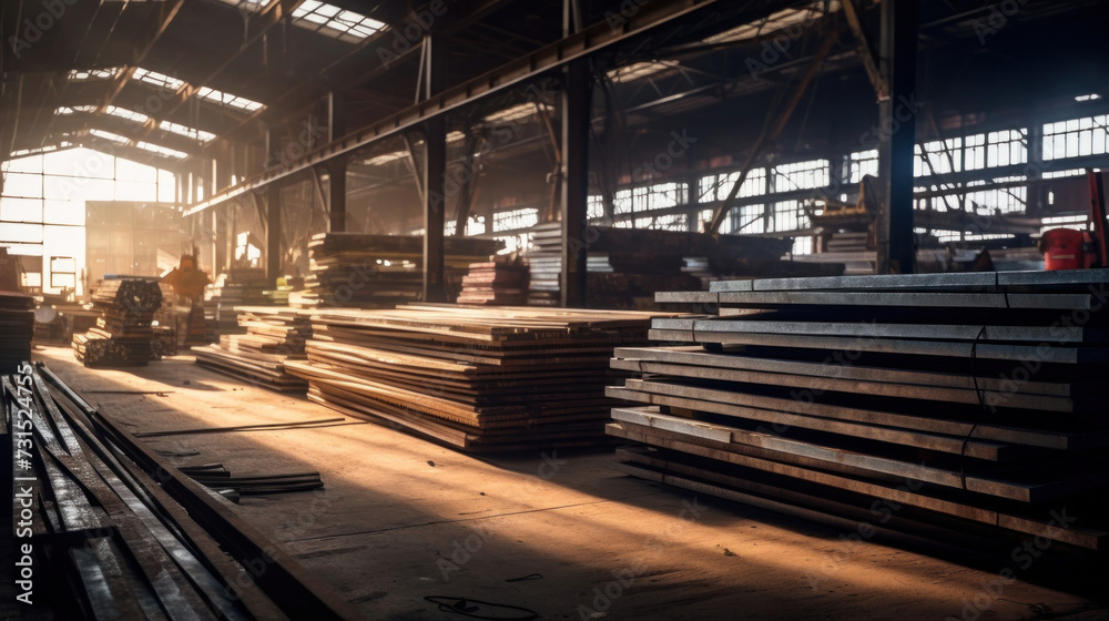 Steel, Steel in industrial warehouse.