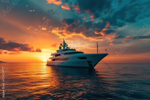 Luxury yacht anchored on the sea at sunset © Herzog