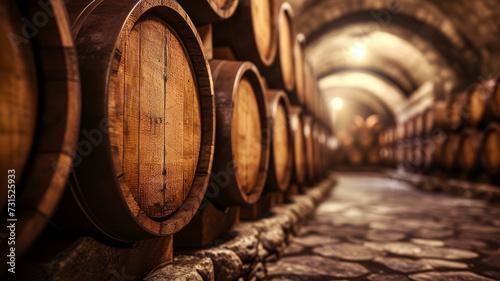 Oak barrels in the cellar