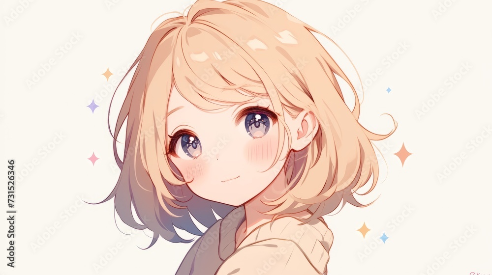 Minimalist Sketch: Cute Anime Girl on White Background Minimalist Sketch: Cute Anime Girl on White Background