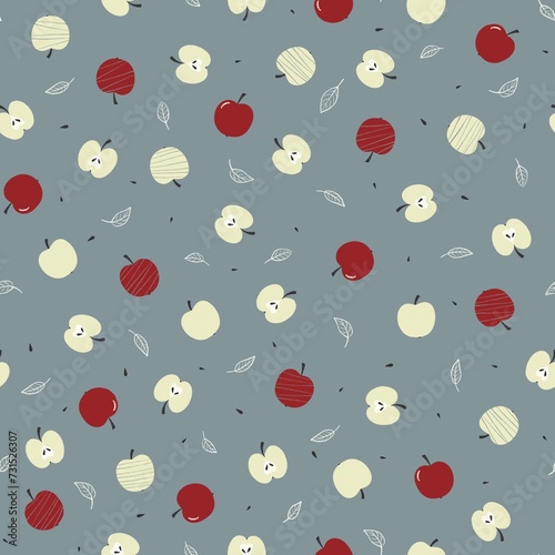 Seamless pattern with red and yellow apples