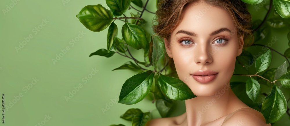 In the midst of green leaves and grass, a woman is happily surrounded by plants, showcasing a joyful and fun-filled event with a smile on her face.