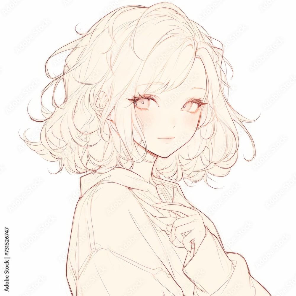 Minimalist Sketch: Cute Anime Girl on White Background Minimalist Sketch: Cute Anime Girl on White Background