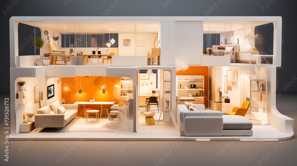 Interior design concept use of modular furniture, movable partitions ...