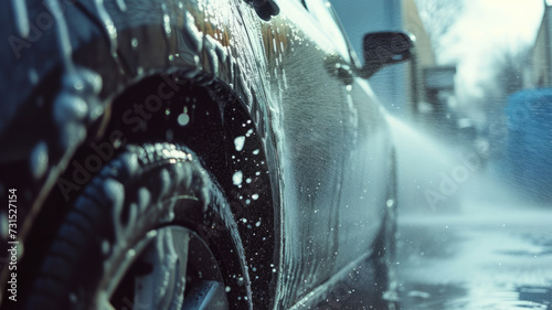 Close-up of a car being washed