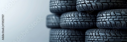 Car tire set. Stacks of car tires lie on their sides on top of each other.  Wheels summer and winter. photo