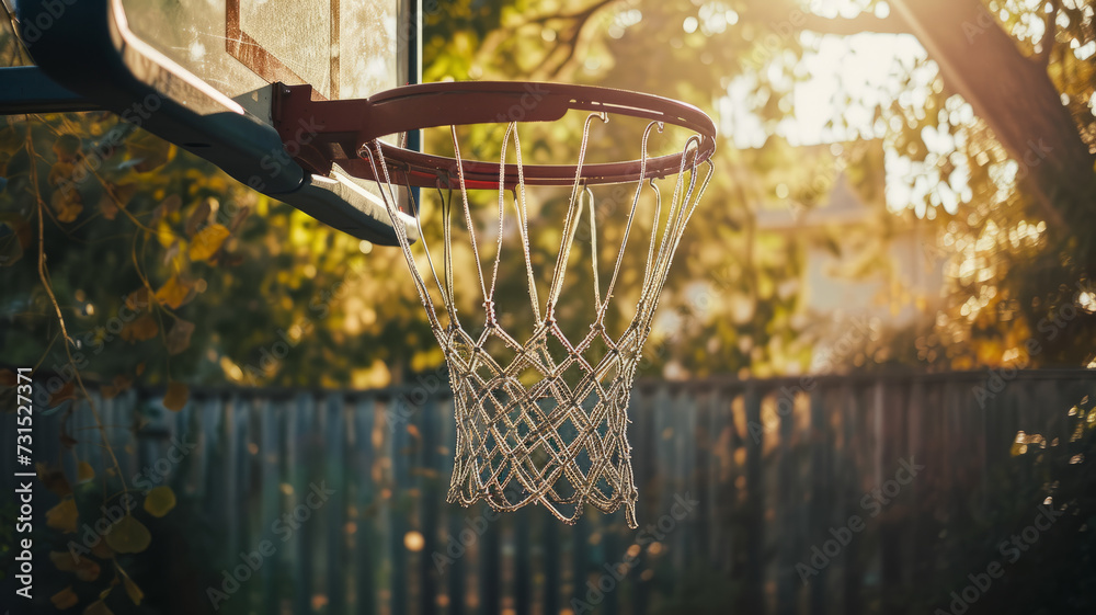 Basketball hoop at a local court. - obrazy, fototapety, plakaty 