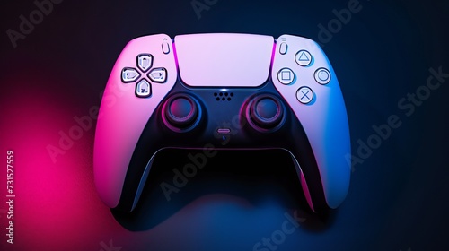 White new gamepad dualsense on a dark background. Cybersport poster concept. ps5 photo