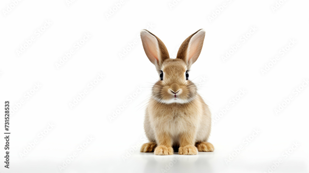 Young rabbit in front of white isolated background, cute bunny sitting Young rabbit in front of white isolated background, cute bunny sitting