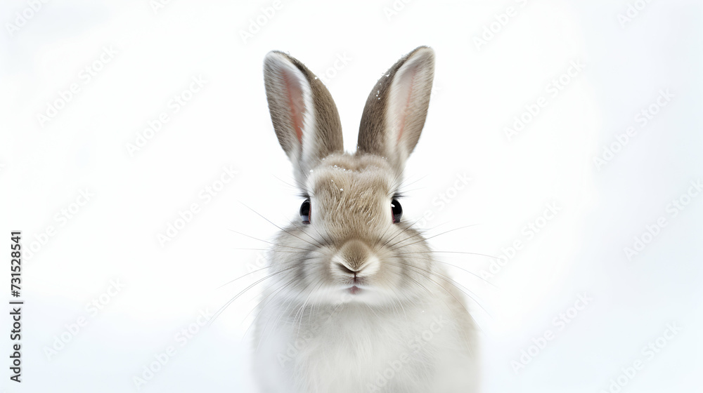 Young rabbit in front of white isolated background, cute bunny sitting, generative ai Young rabbit in front of white isolated background, cute bunny sitting, generative ai