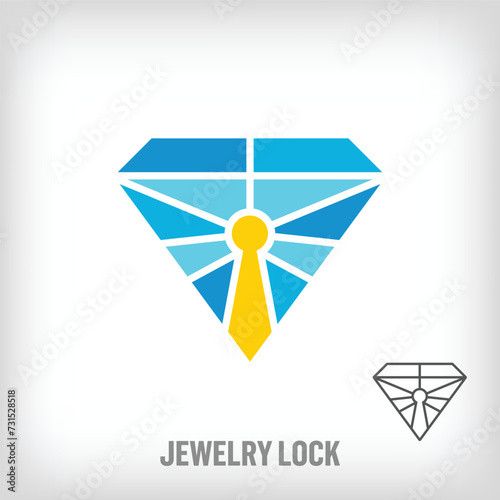 Creative precious jewel and lock logo. Unique color transitions. Padlock and gemstone logo template. vector