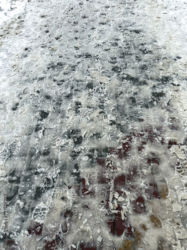 Paving slabs covered with snow. Background
