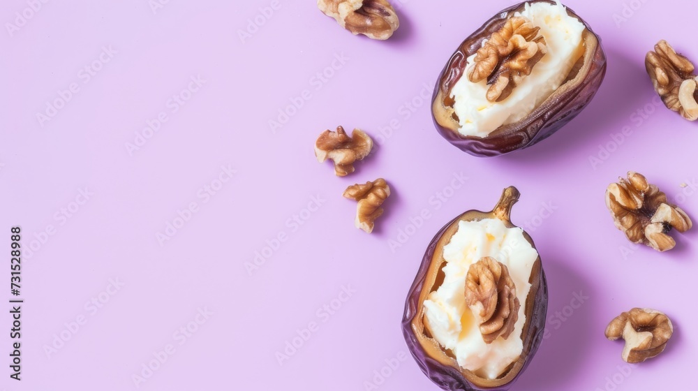 dates have a glossy appearance, and the cream filling is smooth, providing a visual contrast in textures dates have a glossy appearance, and the cream filling is smooth, providing a visual contrast in textures