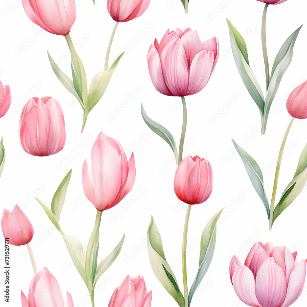 watercolor tulips seamless pattern, floral motif for fabric, textile and stationery design