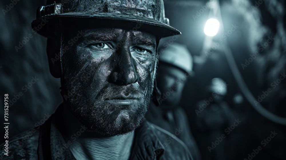 Close-up of a miner's face.
