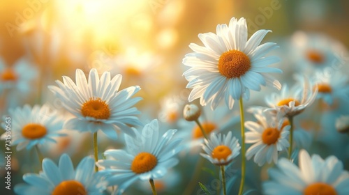 A beautiful, sun-drenched spring summer meadow. Natural colorful panoramic landscape