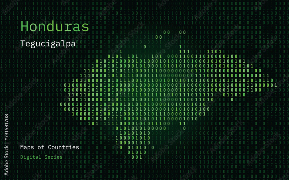 Honduras Map Shown in Binary Code Pattern. Matrix numbers, zero, one