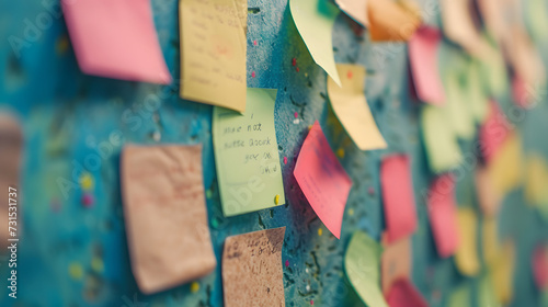 Colorful Post It Notes on a Bulletin Board Texture Background