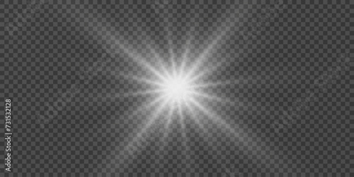 Bright rays of light and sun, spotlights, lighting on a transparent background