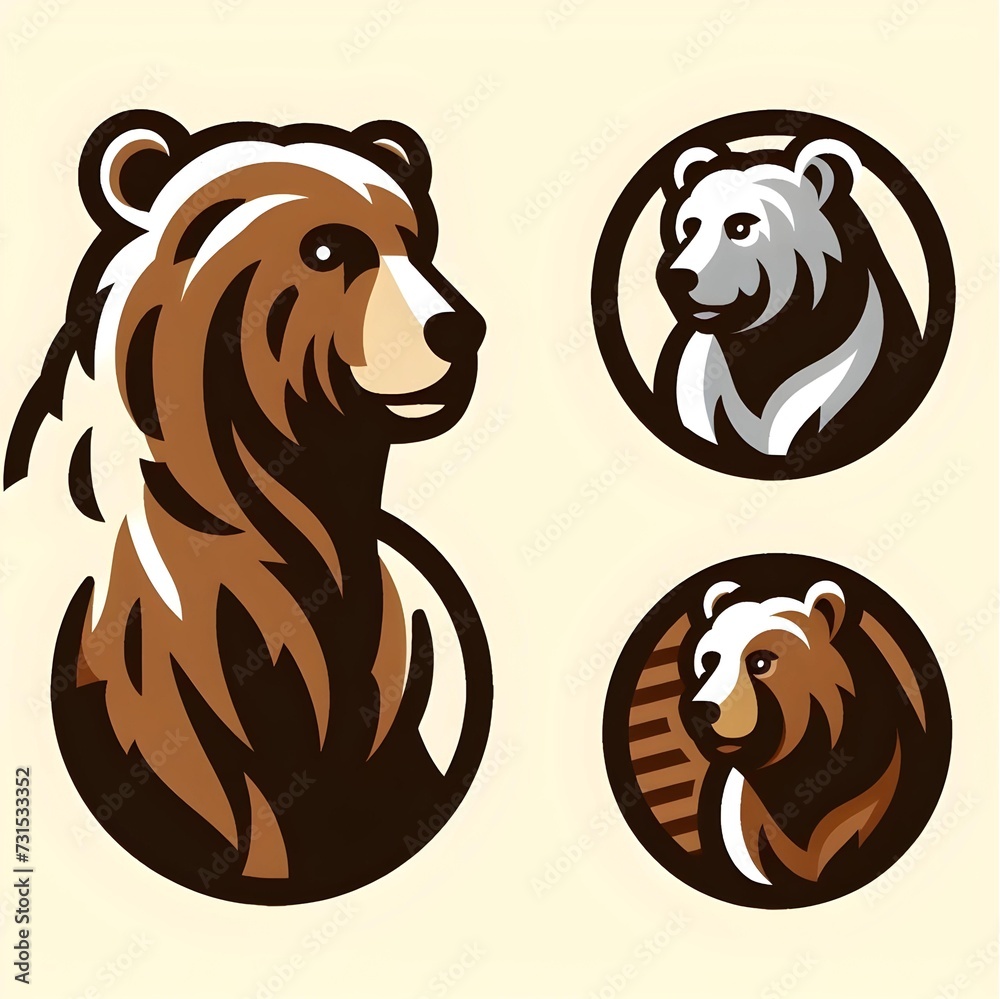 flat logo of Vector cut bear illustration. set of bear logo - obrazy, fototapety, plakaty 