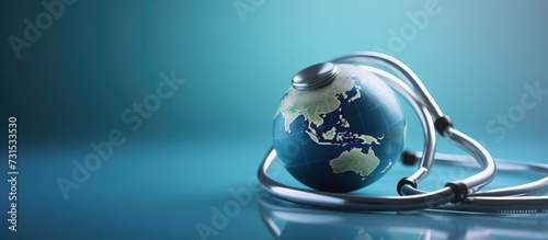 stethoscopes around the world on a blue background