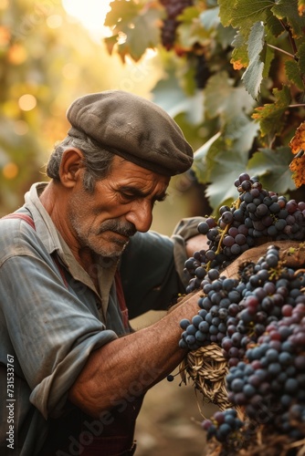 A man gathering grapes