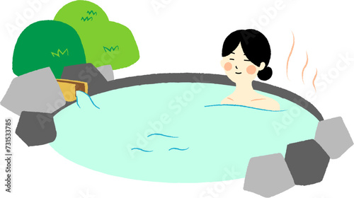 露天風呂に入る女性