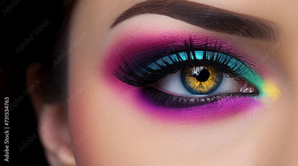 Attractive Woman with Colorful Eye Make-up in Studio. Generative AI