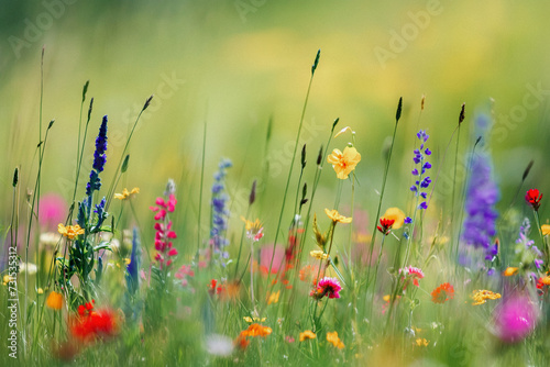 Field with tall grass  flowers  and lush greenery  AI-generated.