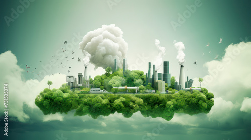 CO2 emission reduction concept with environmental icons, global warming, climate change, sustainable development, Greenhouse, connectivity, renewable energy green business background. Generative AI photo