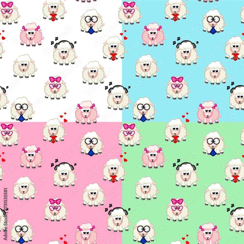 Set of seamless patterns with cartoon sheeps Set of seamless patterns with cartoon sheeps