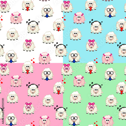 Set of seamless patterns with cartoon sheeps