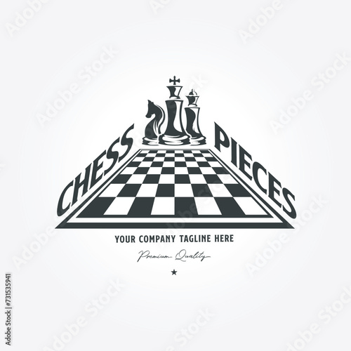 vector illustration of vintage chessboard template elements. chess king, chess queen, chess knight logo icon