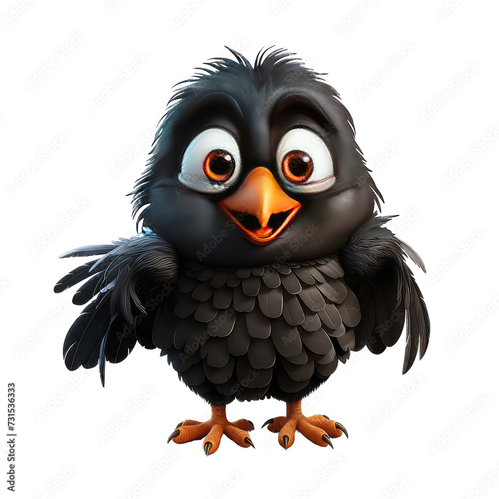 3D Crow cartoon character on Transparent Background