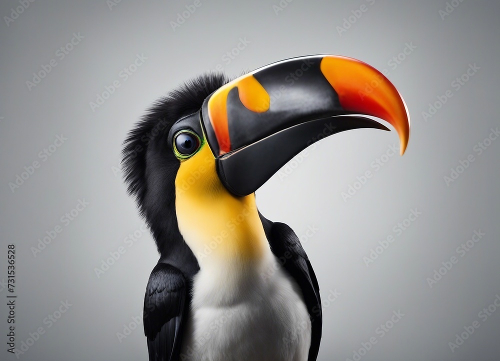 Fototapeta premium Toucan isolated on gray background. Close-up view.