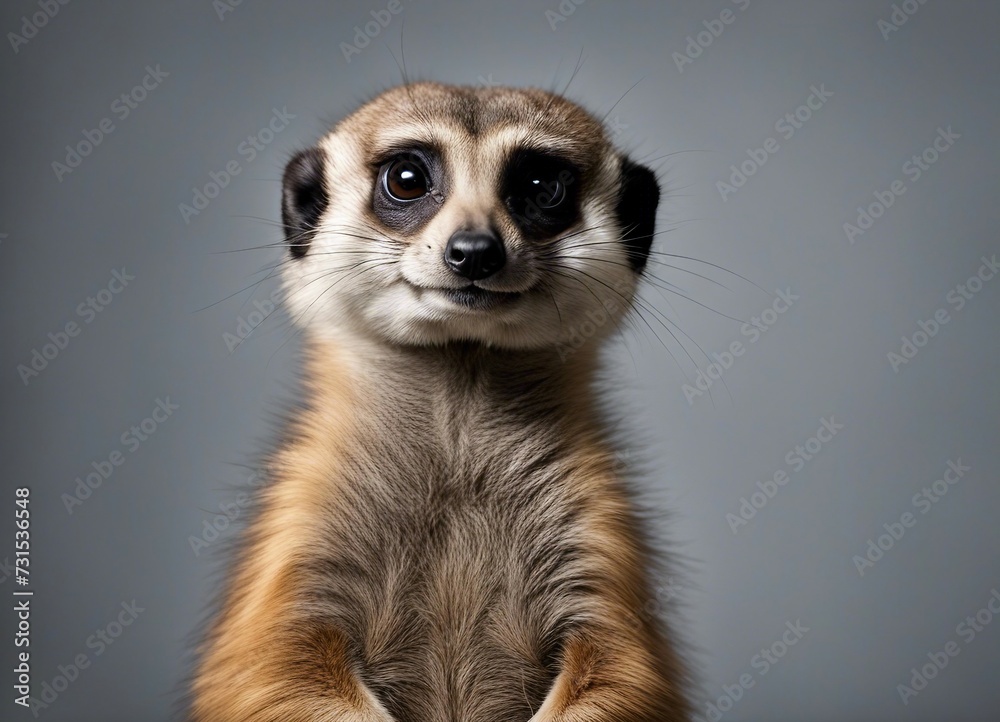 Portrait of a meerkat in front of a grey background Portrait of a meerkat in front of a grey background