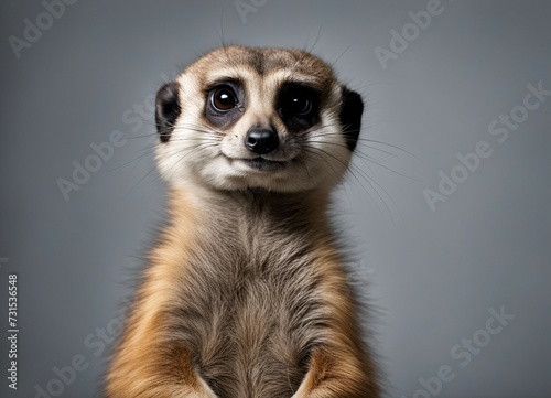 Portrait of a meerkat in front of a grey background