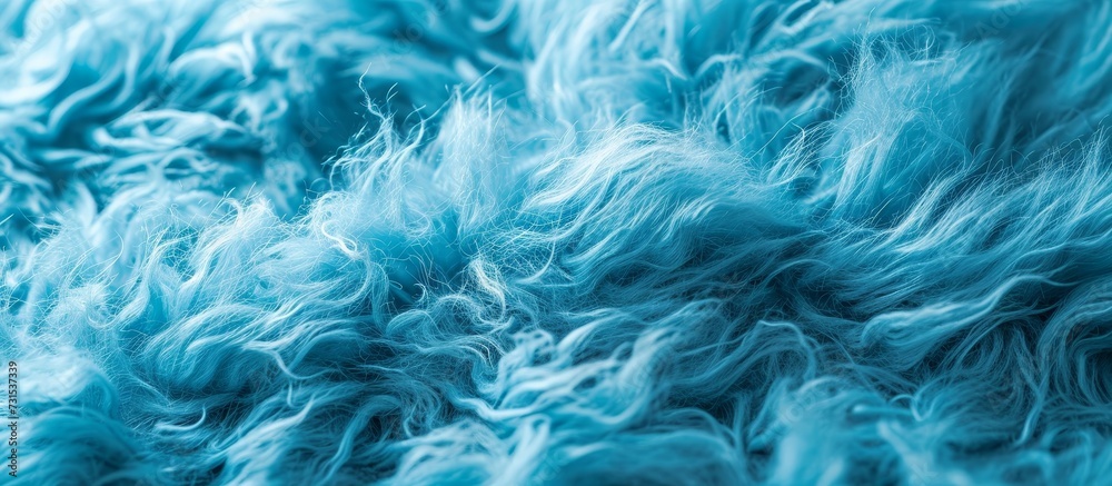 Close-up texture of fluffy blue fabric for furniture material.