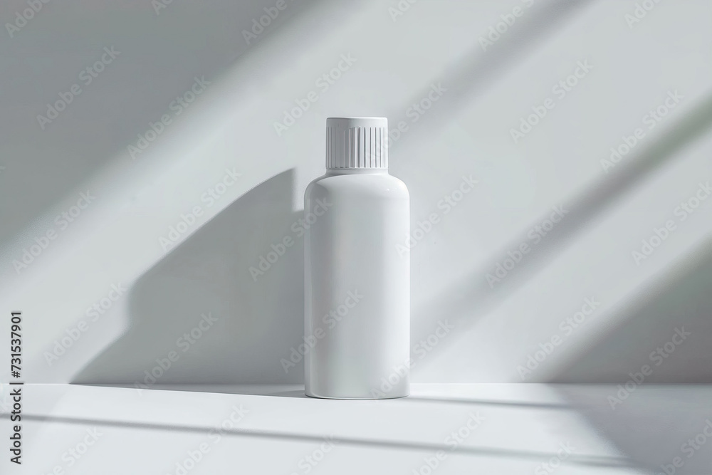 Mockup of a White Bottle on Table. Generative AI. Mockup of a White Bottle on Table. Generative AI.