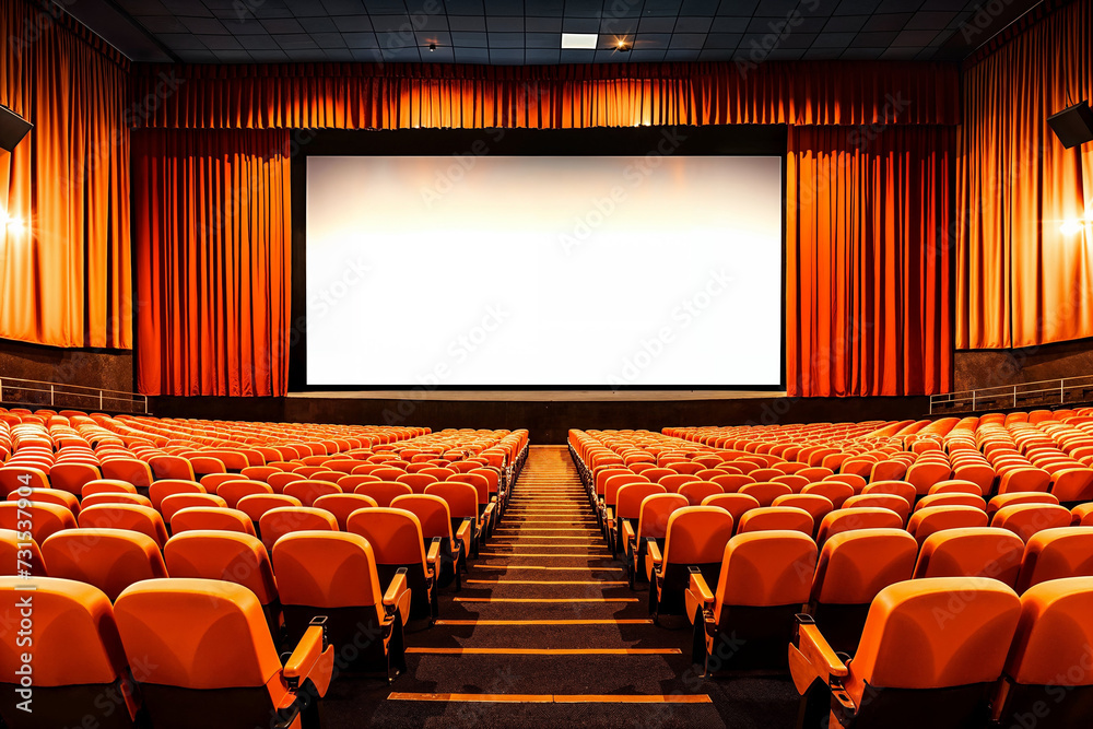 Fototapeta premium Empty Cinema Hall With Screen Mockup. Generative AI.
