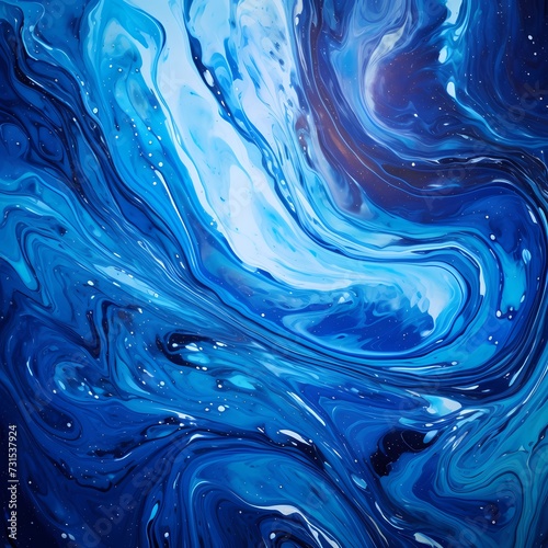 Liquid indigo creating mesmerizing swirls on a solid, cosmic-inspired canvas