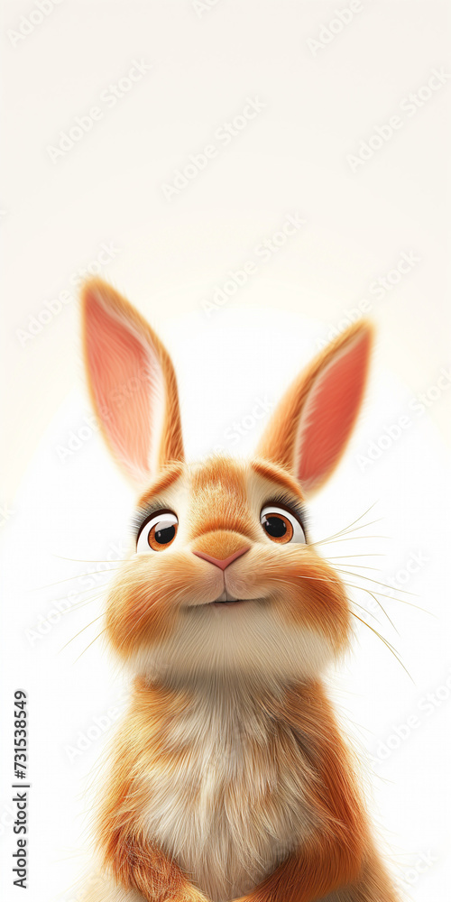 Fototapeta premium cute easter bunny rabbit looking up on the white background. Searching for easter offer or easter card.
