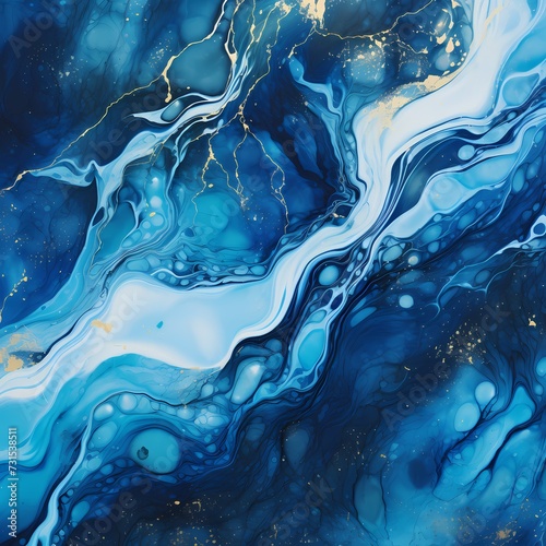 Liquid indigo forming a cosmic river on a solid  celestial-inspired canvas