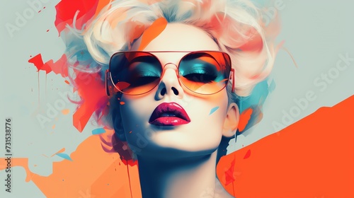 Abstract portrait of a beautiful blonde woman. AI generated image.
