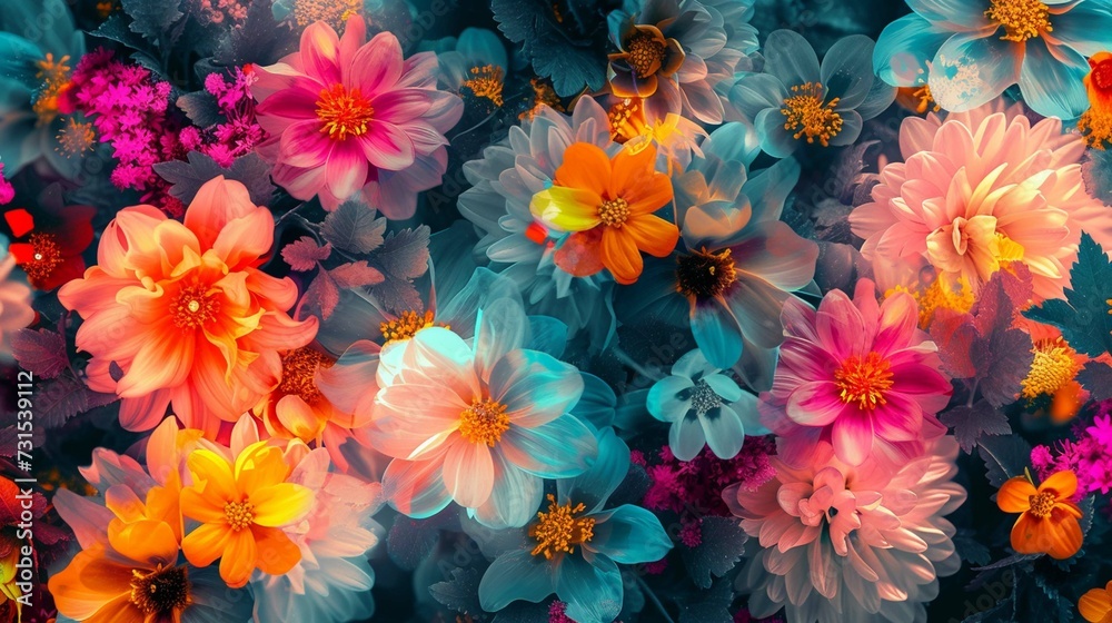 Colorful flowers as a panoramic background