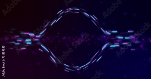 Image of glowing light trails of data transfer moving in fast motion