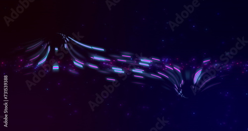 Image of glowing light trails of data transfer moving in fast motion